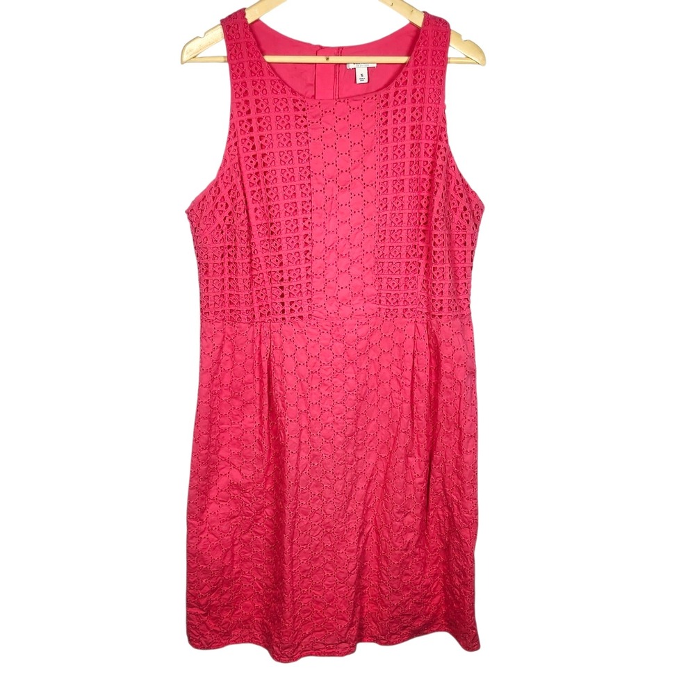 Old Navy Pink Geometric Fit & Flare Women's Dress Sz 16 Lace Sleeveless Eyelet